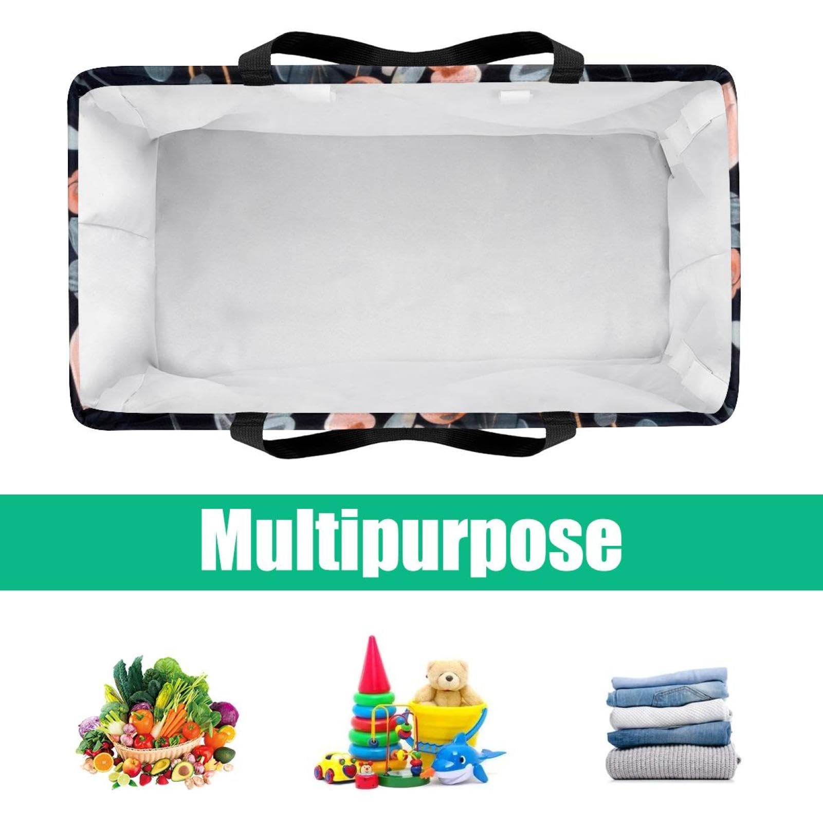Sac de courses réutilisable, pliable, sac fourre-tout utilitaire lavable, tient debout pour pique-nique, camping – Motif floral rose sur noir, multicolore, 22.0x12.6x11.4 in/56x29x32 cm