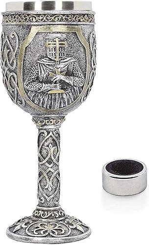 Cáliz medieval de caballero vikingo copa de vino gótico vaso de metal con anillo de goteo de vino para decoraciones de fiesta de rey/reina accesorio