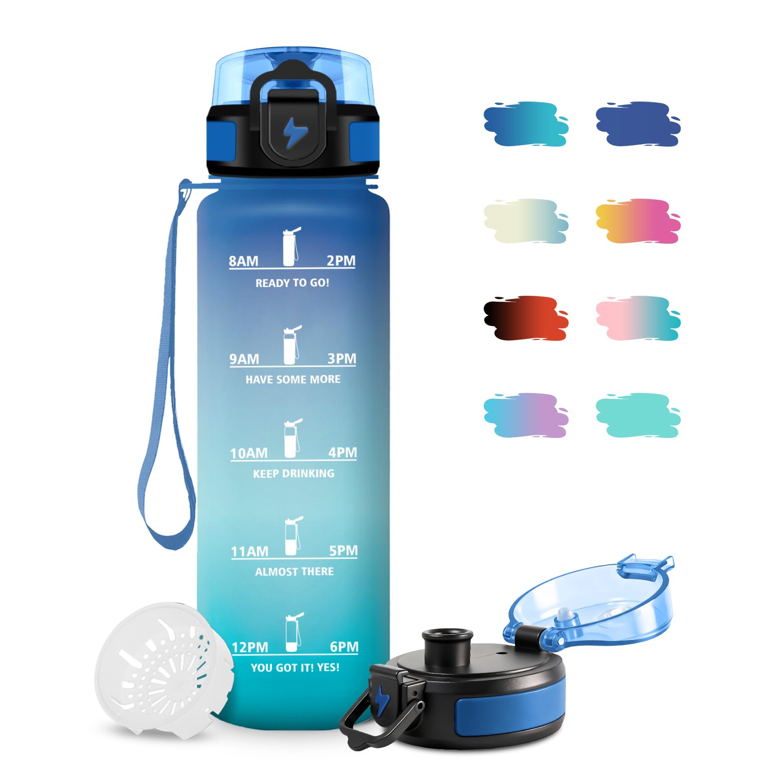 Borraccia Bambina 500ml, Motivazionale Borraccia con Filtro, a Prova di Perdite, Facile da Trasportare, Bottiglia Acqua con Indicatore del Tempo, Bottiglia per Campeggio, Corsa, Viaggio, Ufficio