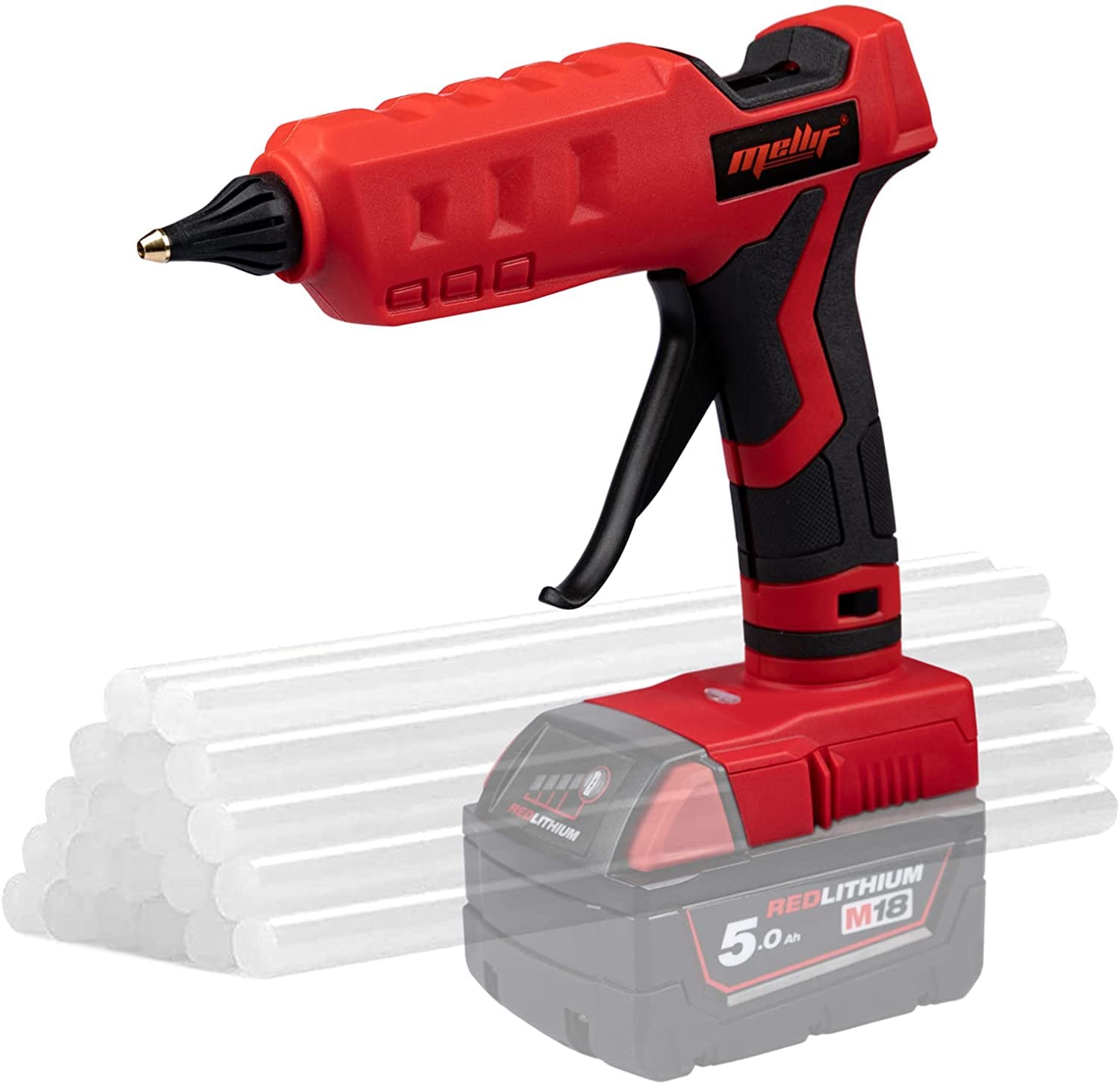 100W Cordless Hot Glue Gun Compatible with Milwaukee 18V Battery Powered with Full Size 11mm Sticks(No Battery Tool Bare)