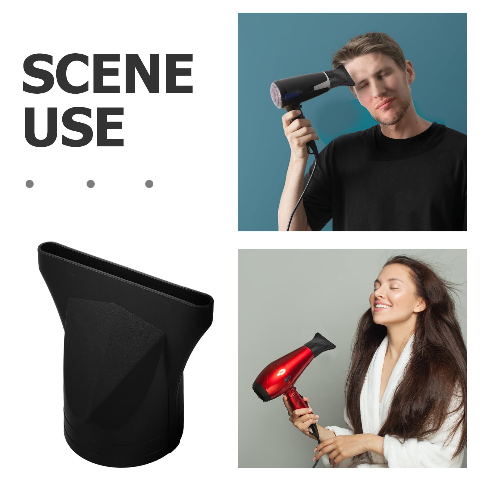 NOLITOY Beccuccio Phon in Plastico Nero 3 Pezzi, Resistente ad Alte Temperature, Accessorio per Asciugacapelli per Casa e Salone