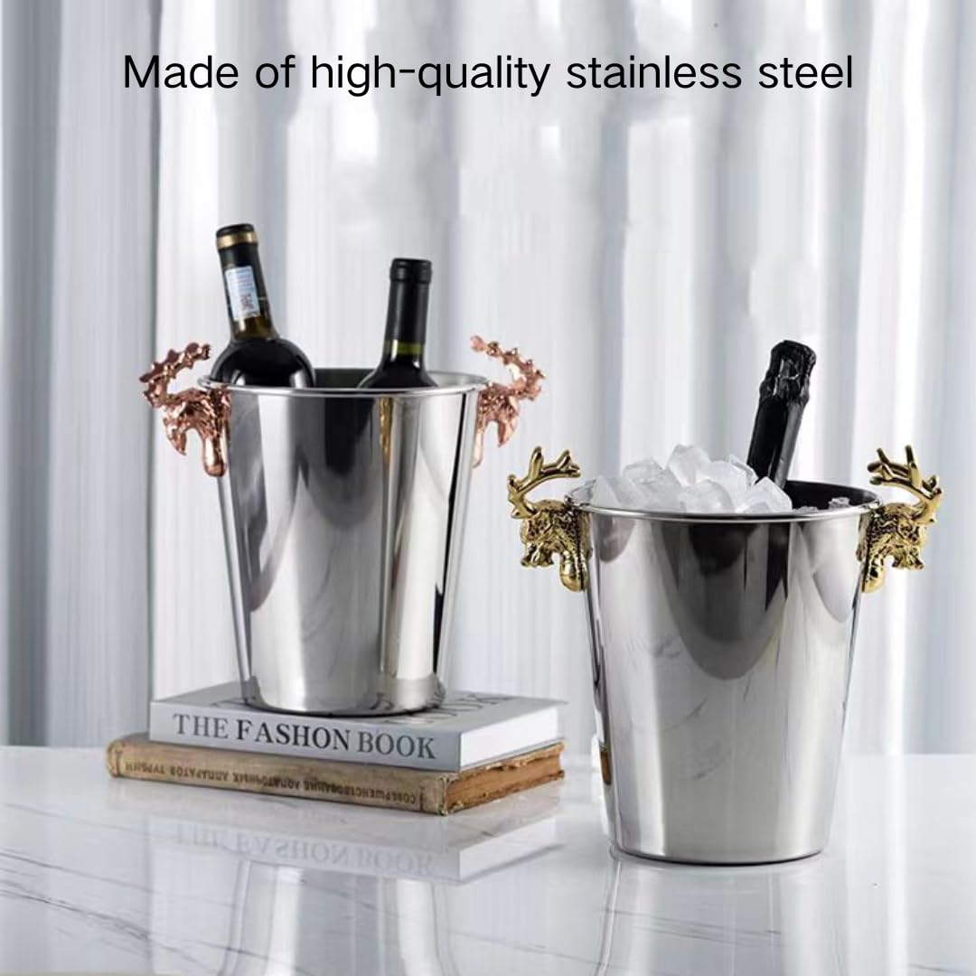 Cubeta de hielo Cubo de acero inoxidable, cubos de hielo for fiestas, cubo de hielo comercial con aislamiento térmico de doble capa for KTV, champán, vino tinto, cerveza, hielo en grano(Gold)