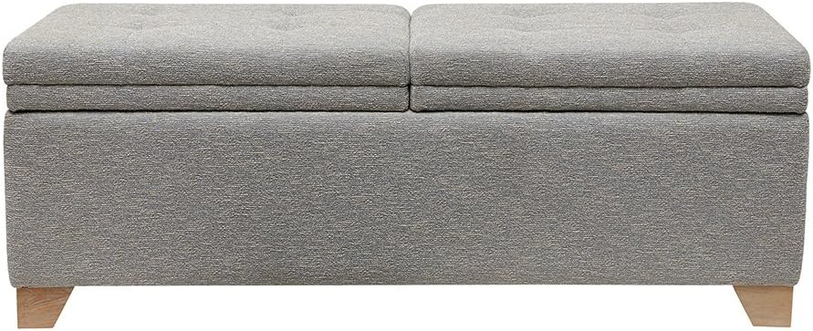 Madison Park Ashcroft Ottoman - Solid Wood, Polyester Fabric Toy Storage Bench - Light Taupe, Modern Style Ottoman With Lift Top Storage