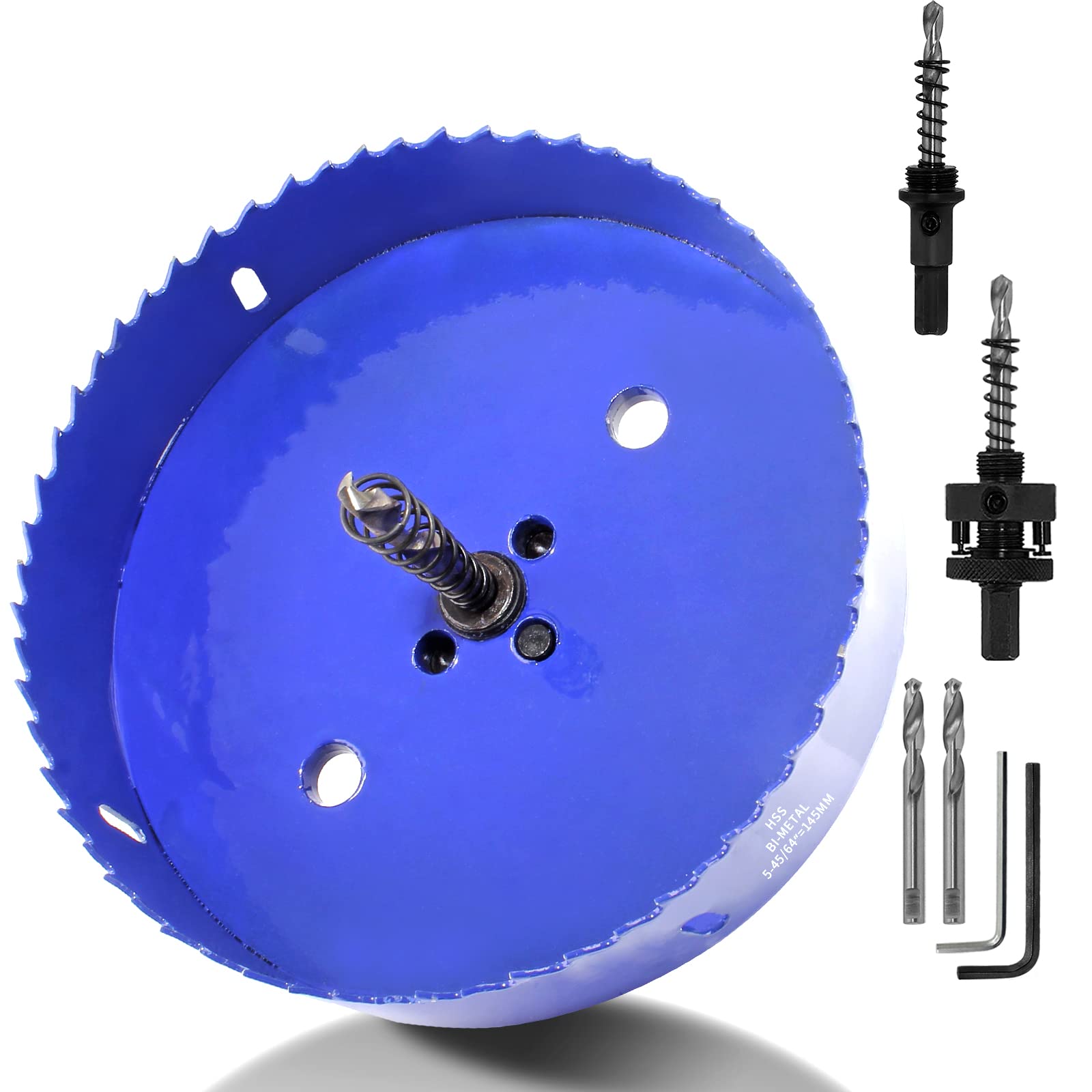 Luomorgo 145mm 5-3/4 Inch Hole Saw with Arbor, 1 1/4 inch Cutting Depth HSS Bi-Metal Hole Cutter for Wood Cornhole Boards Plastic Drywall & Metal Sheet โ image 1