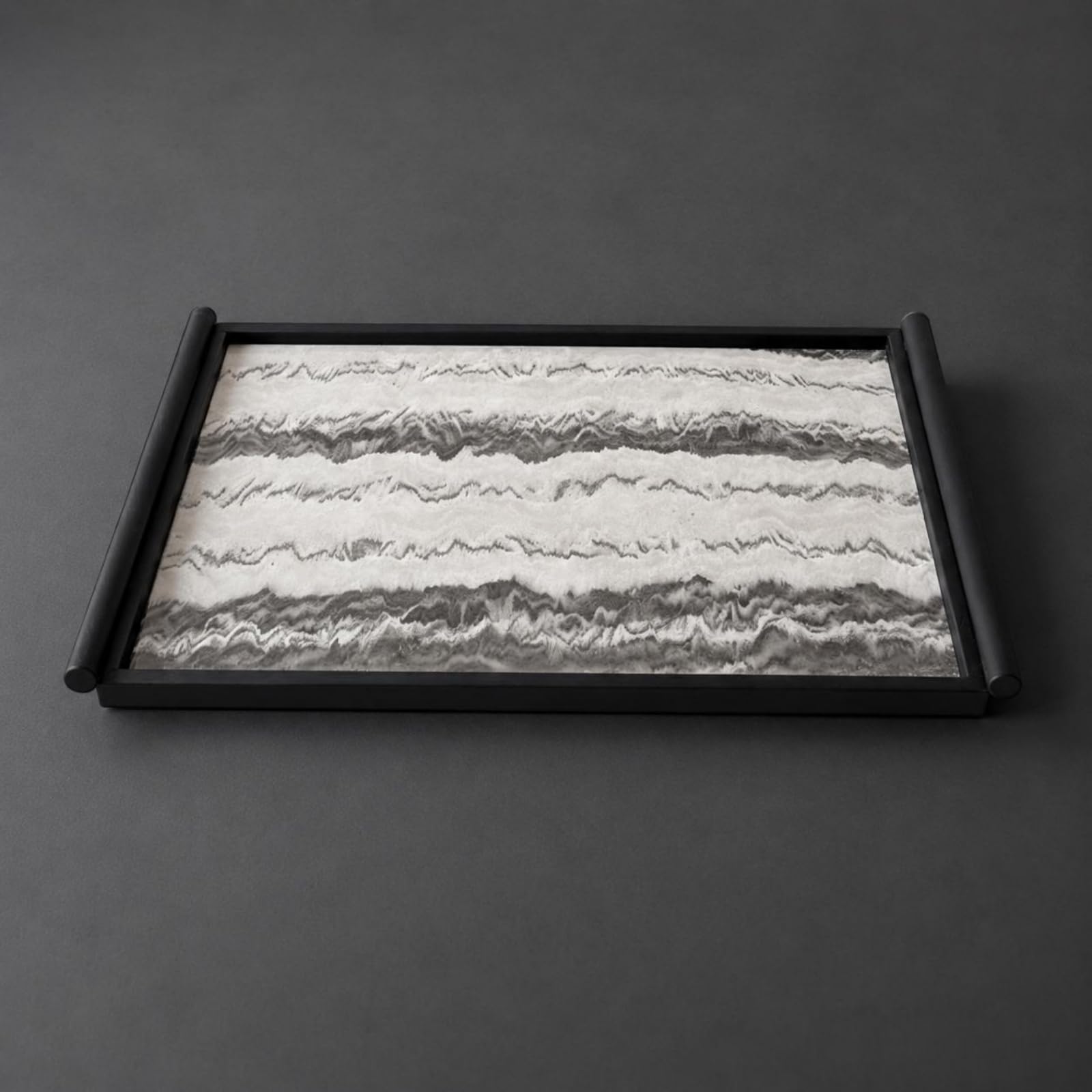 Milageto Bandeja Texturizada Decorativa Metálica Servir Centro; Acabado con Borde Oscuro Adecuada para Escritorio Consola Mesa, Grande, Bandeja Texturizada
