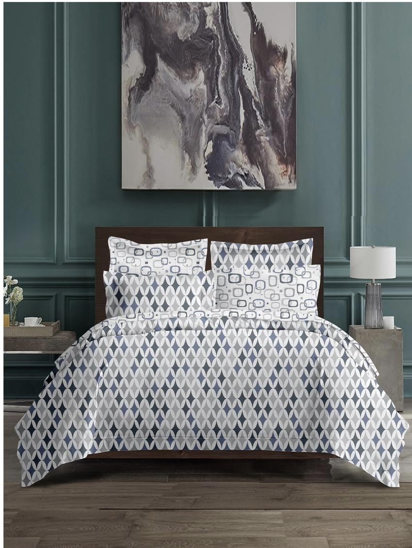 Modern King Size Luxury 3pc Bed Sheets Set - 1 flat sheet 250 cm x 270 cm with 2 pillow covers 50 cm x 75 cm (bed linen, sheets and pillowcase set, bedsheet, bedding, king size bedding) (White grey)