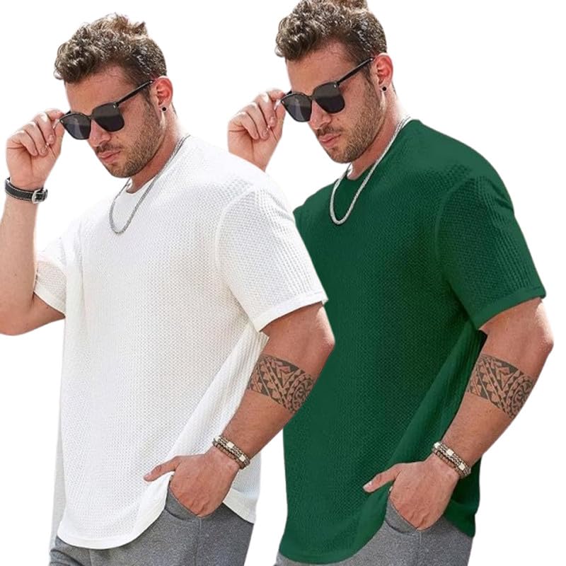 Image of Men Solid Waffle Round Neck Oversized /Dropshoulder |Baggy| Summer T Shirt for Ment Shirt