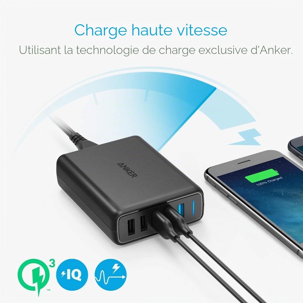 [Quick Charge 3.0] Anker PowerPort Speed 5 Chargeur Secteur 63W 5 Ports USB - Chargeur mural avec 2 ports QC 3.0 (compatibles QC 2.0) pour iPhone, Samsung, LG G5, Nexus 6, iPad et autres