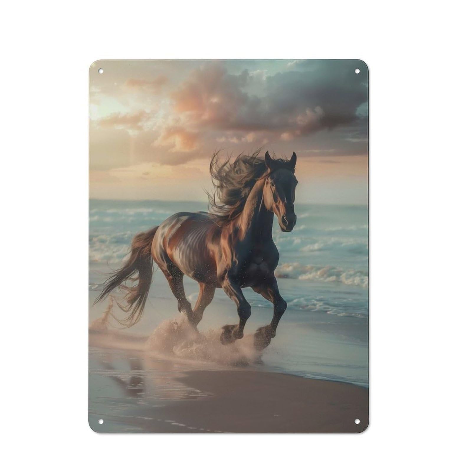 Metal Wall Sign 40x30cm Featuring Horses Beach Gallop for Garage Or Workshop, for Garage, Workshop And Man Cave Decoration