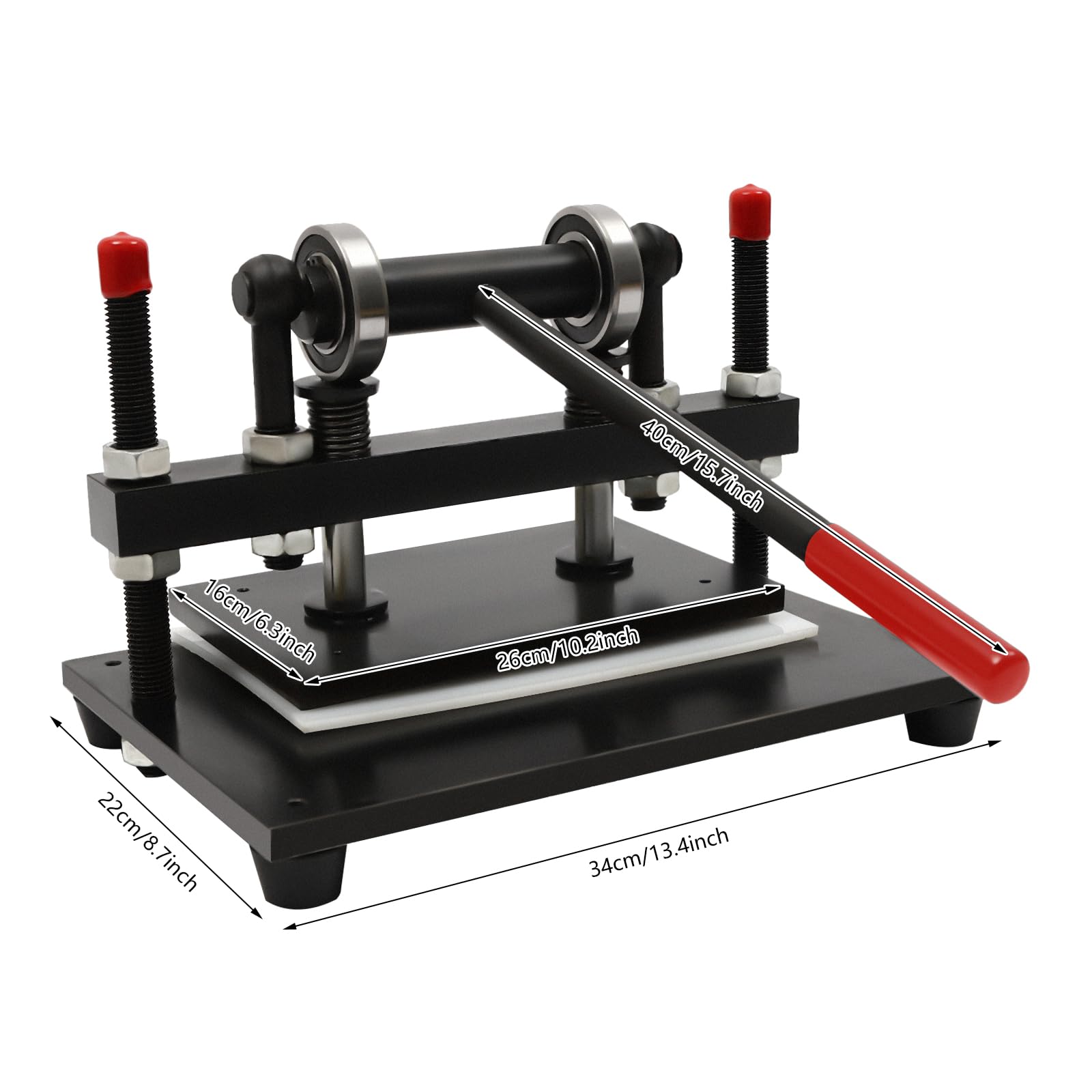 Prensa de gofrado manual 4409lbs fuerza de presión 38 x 31 cm encimera con chapa de acero de 18 mm y doble eje guía para trabajar el cuero estampado estampado como artesanía DIY accesorios