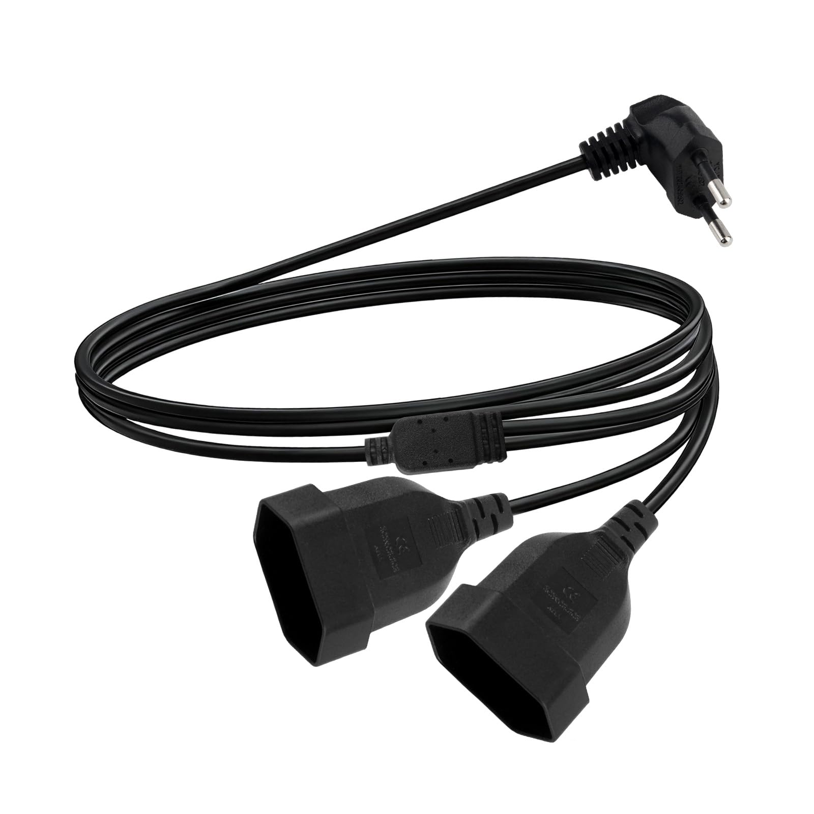 Prolunga Piatta 2 en 1 Europea 90 Gradi Cavo Prolunga Spina Piatta 250 V/2.5 A Max Ciabatta Presa 2 m per Elettrodomestici TV PC Monitor Proiettore Casa Ufficio (Nero) - 1