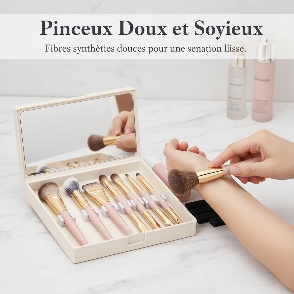 Set Pincea Maquillage Portable, Fibres Synthétiques Douces, Trousse Pincea, Organisation s Outils, Pour les compacts
