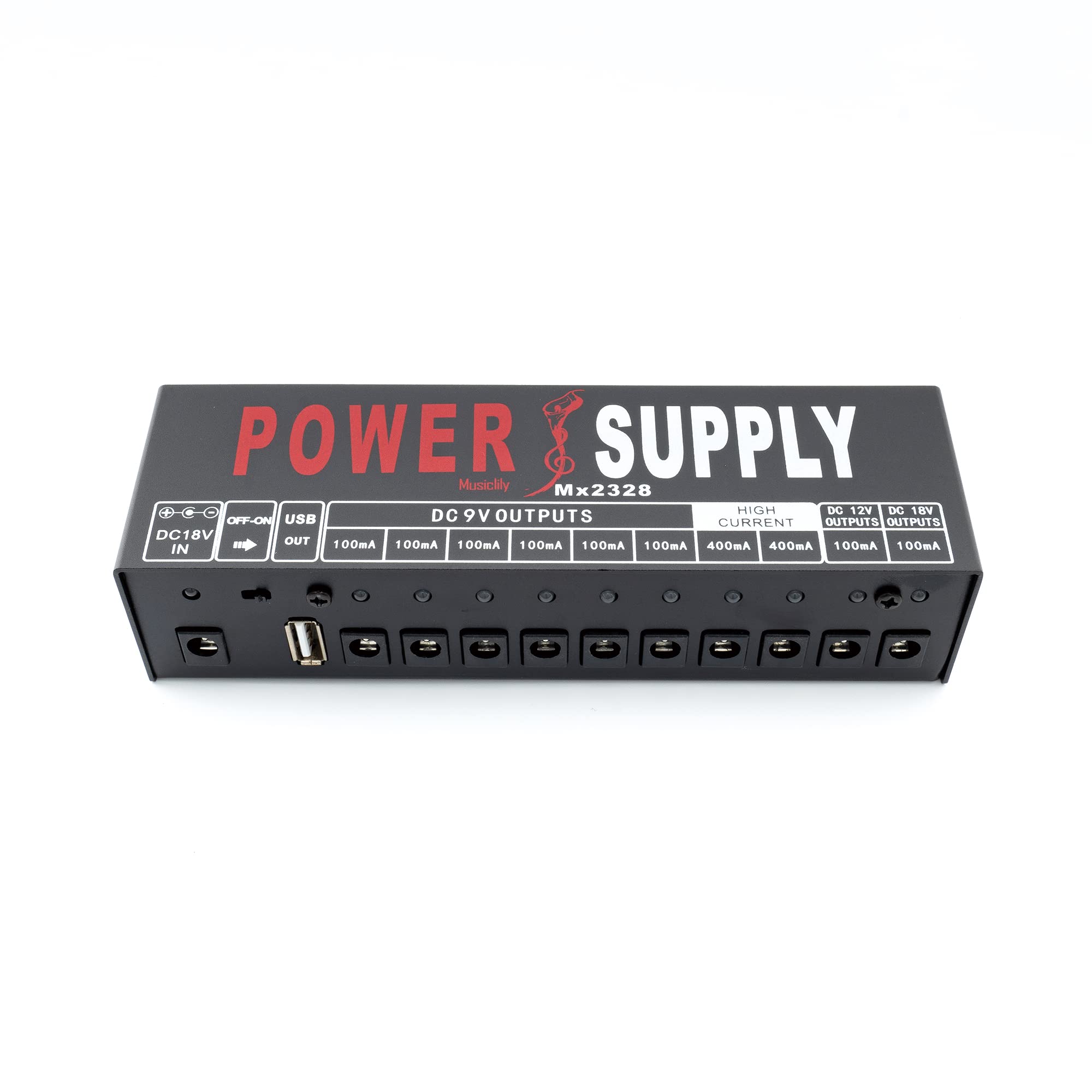 Musiclily Pro Gitarren Netzteil Power Supply 10 Way Isoliert DC Output mit USB-Port und EU Standard Adapter für 9V / 12V / 18V Effektpedal