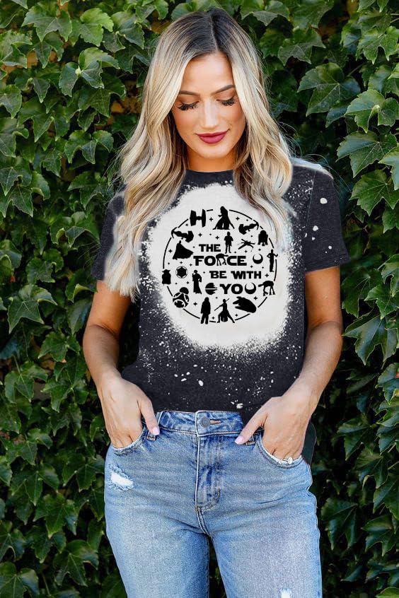 Image of FRYAID Women May The Power Be with You Graphic T Shirt Short Sleeve Casual Tops Summer Fun Vacation Shirt Soft Casual Fit