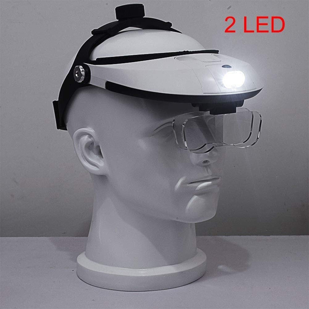Podświetlane okulary powiększające zestaw słuchawkowy, z 2 diodami LED, lupa bez głowy, lupa do elektroniki, rzemiosła rzęs, biżuteria, zegarek, naprawa, szkło powiększające