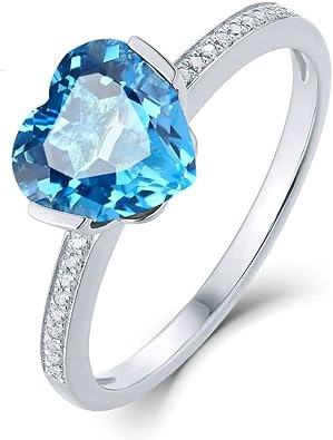 Engagement Ring 18K White Gold, Vintage Jewelry Rings Blue 1.8ct Heart Topaz Jewelry Ring Promise Gifts for Women