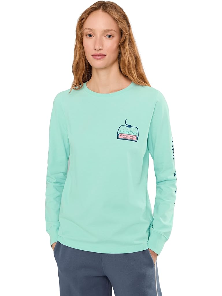 Blue Vineyard Vines Ski Lift Logo Box Long Sleeve Tee