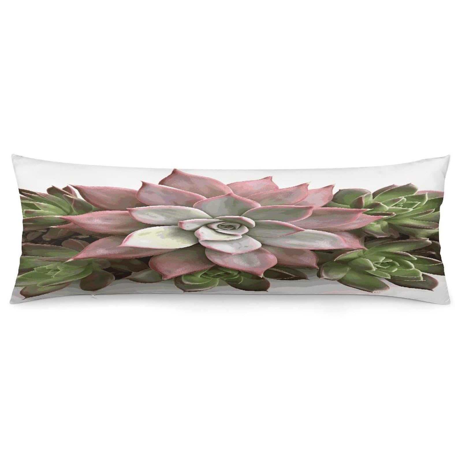 Succulent Botanical Pillowcase Decorative Long Body Pillow Case Soft Breathable Body Pillow Cover Modern Large Pillowcase Cute Body Pillow Pillowcases for Bedroom Couch 18.9 X 53 Inch