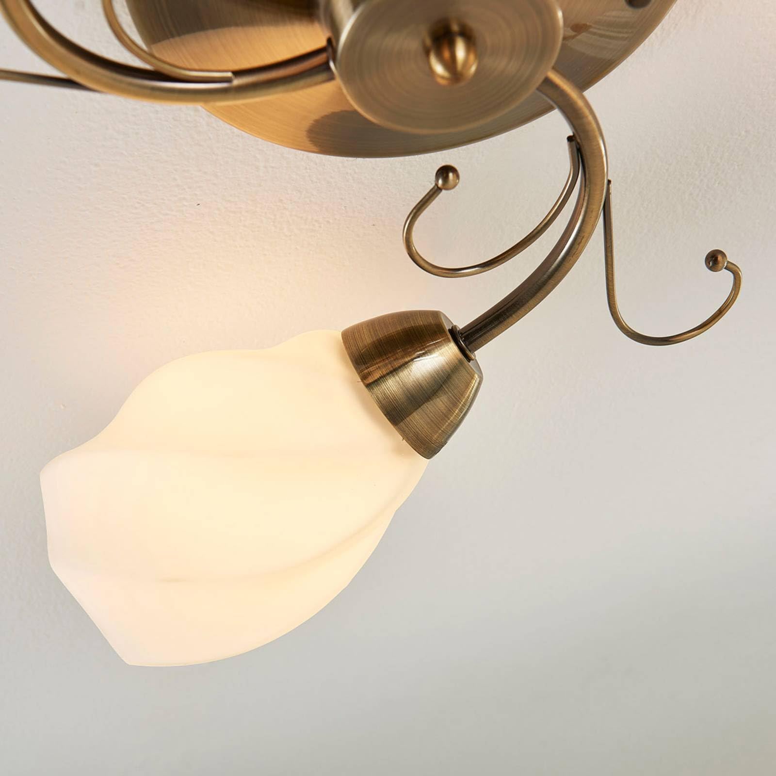 Lindby lámpara de techo en blanco, latón antiguo, plafón | lámpara de salón, e14, 3 bombillas, clásico, de vidrio para sala de estar, salón, dormitorio, pasillo, comedor