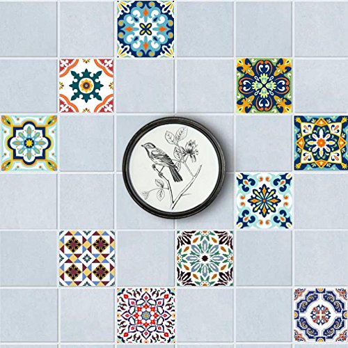 RAN-ART MW Adhesivo para Azulejos de Pared para Baño Cocina Adhesivo para Azulejos de Pared Adhesivo de Pared Estilo Retro Mosaico 20 x 20 cm 20 x 20 cm
