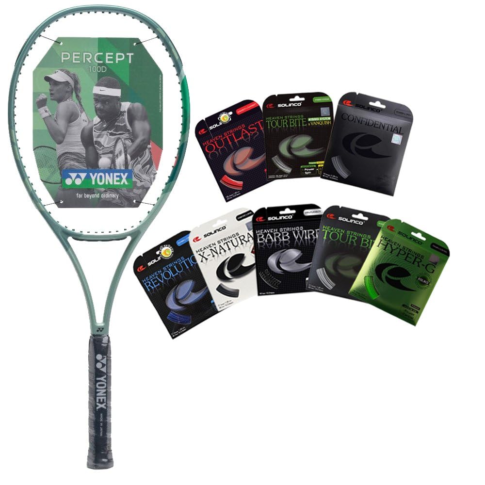Yonex Percept 100D Olive Green Tennis Racquet -for Advanced Players Looking for a Racquet with Extra Precision, Feel, and Flex - Strung with SOLINCO