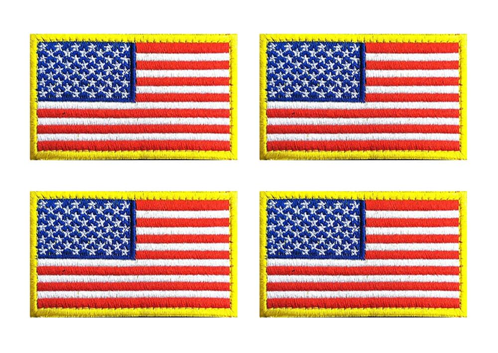 4 Stück USA American Flagge Patch Amerika Abzeichen Taktische Stickerei Aufnähen Iron on Sew on Patch Emblem Applikationen Jacken,Hosen,Biker,Uniformen,Hemden,Rucksack,Mützen,Jeans(Gold)