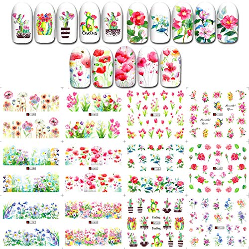 Danneasy 48 Sheets Nail Water Transfer Stickers Animal Flower Design Manicure Wraps Decals For Women With 1Pc Nail File + Wood Cuticle Stick #TOP1