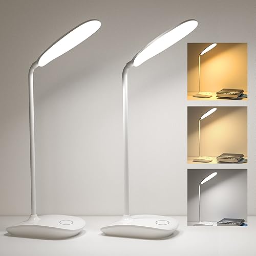 DEEPLITE Lámpara de escritorio a pilas, luz LED de escritorio con 3 luces de atenuación continua, lámpara de mesa de 5 W, control táctil, cuidado de
