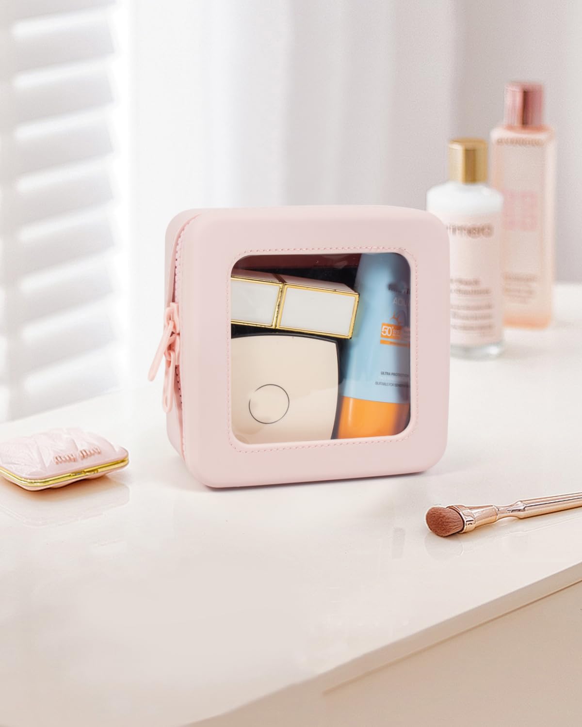 Kleine transparente Make-up-Tasche für Damen, Mini-Silikon-Reise-Kosmetiktasche, wasserdicht, transparent, Make-up-Tasche mit Reißverschluss, niedliche Kulturbeutel für Reisen, Auto-Organizer,
