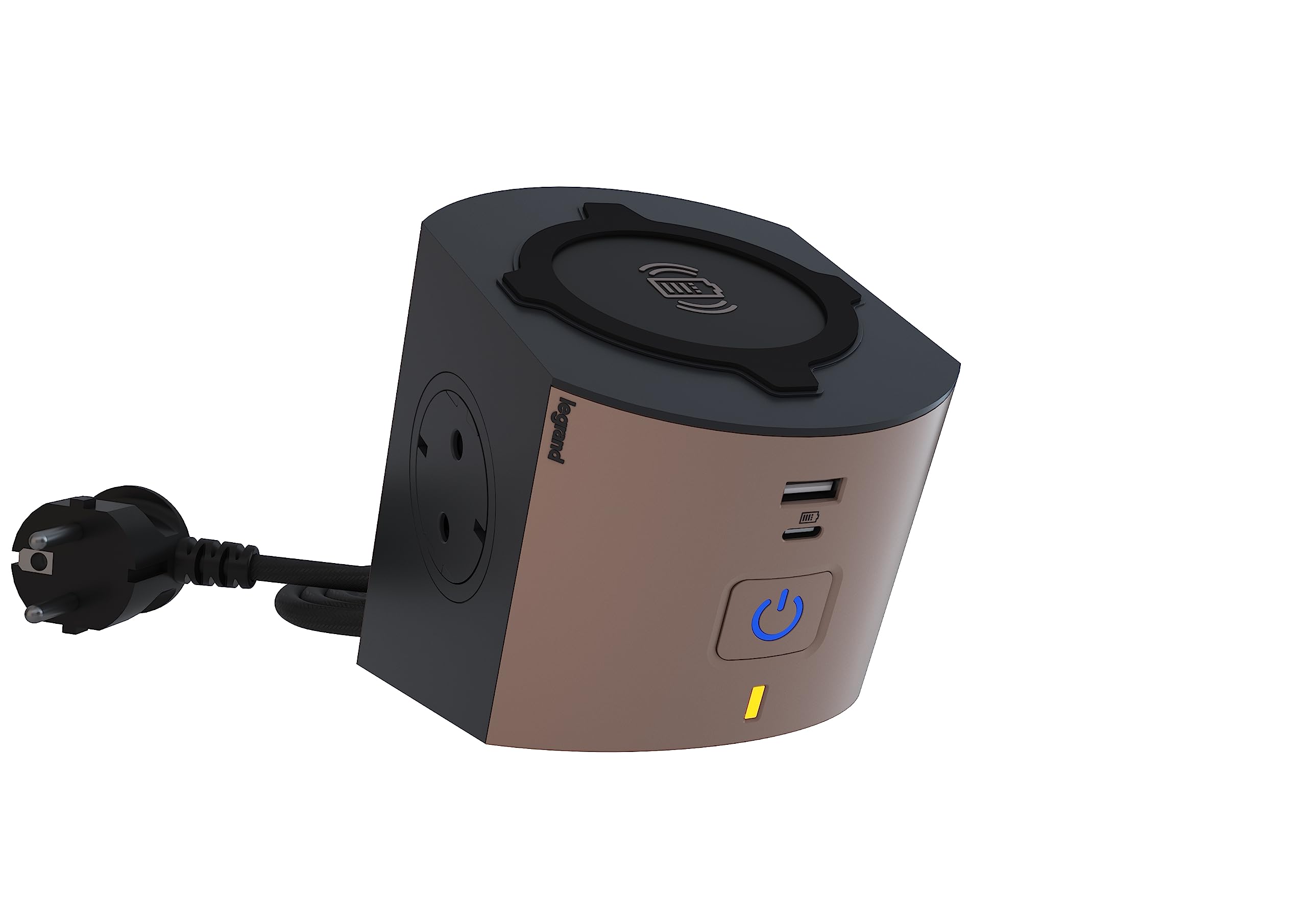Base multiple de carga 2 tomas 2P+TT 16A +USB tipo A y C Legrand 694500Topo/Gris Oscuro