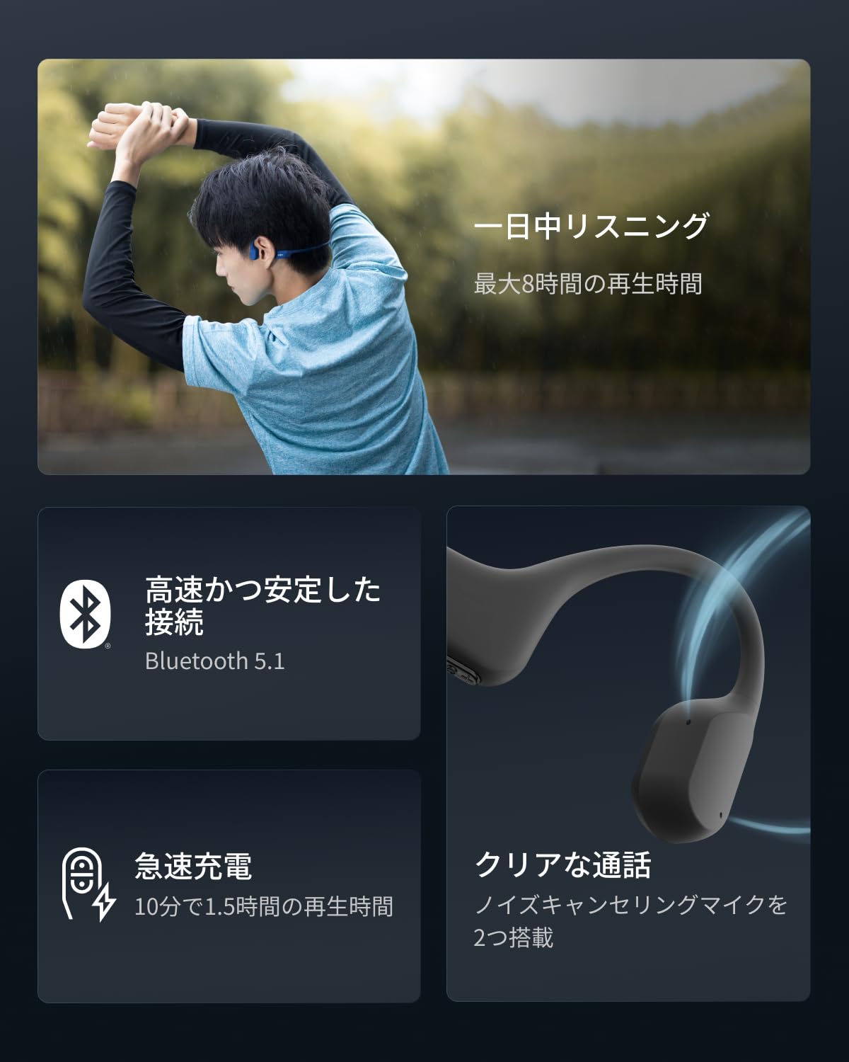 Amazon.co.jp: Shokz OpenRun 骨伝導イヤホン bluetooth ワイヤレス 