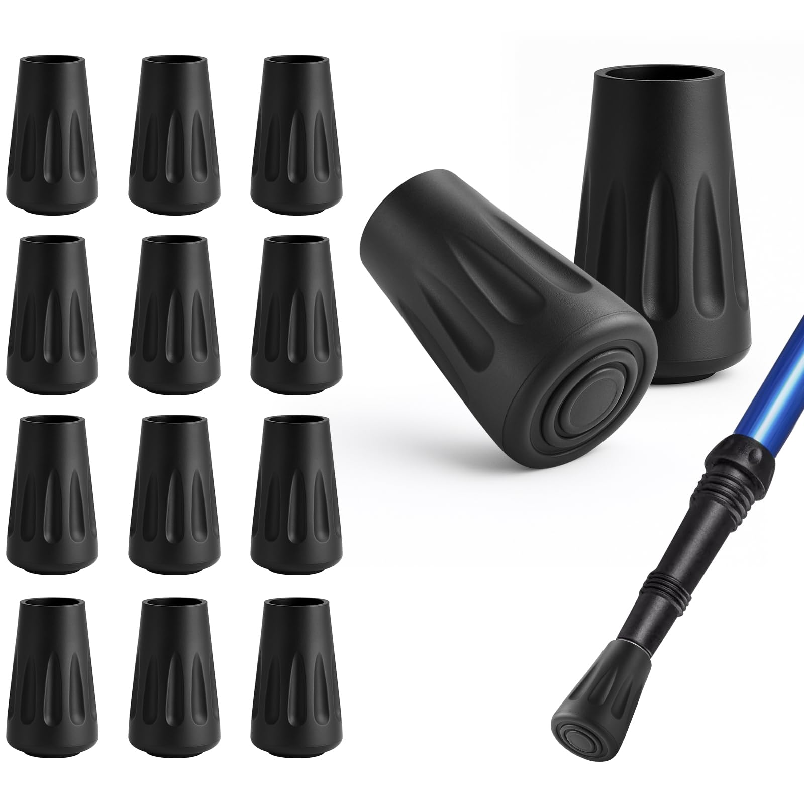 Puntas de Goma de Bastones Senderismo y Bastones Trekking (11mm), Antideslizantes Tapas para Bastones de Senderismo, para Almohadillas Resistentes para Asfalto, Grava y Montaña