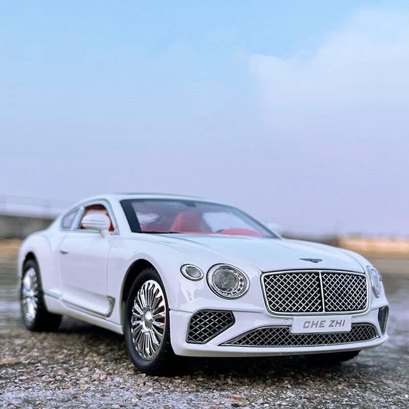 Image of 1:24 Bentley Continental GT Scale Die-cast Alloy Pull Back Toy Car for Kids Openable Doors Light & Music Big Size Metal Vehicle Realistic Model Car for Boys and Girls Gift Idea (White)