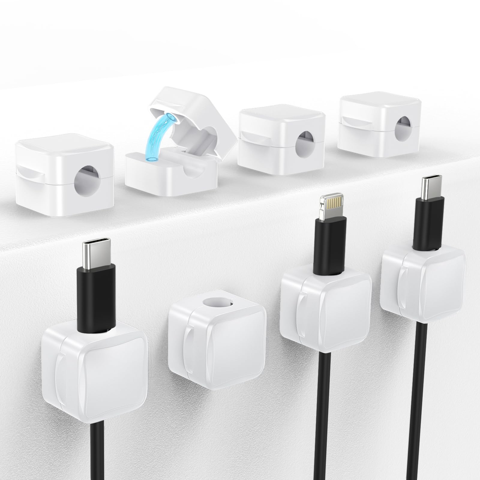 TiMOVO Magnetic Cable Clips, 8 Pack Cable Cord Organizer with Strong Adhesive under Desk Cable Management, Small Mini Wire Holder Keeper Organizer for Home Office Desk Kitchen Car Nightstand, White