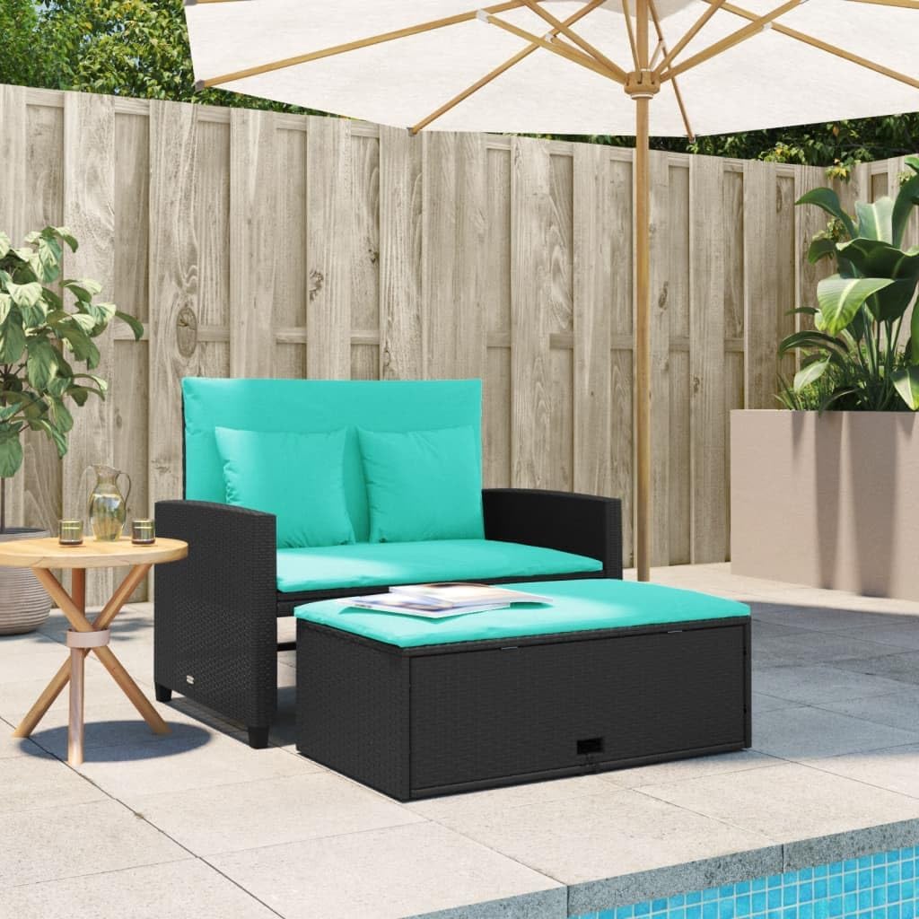 2-Seater Outdoor Patio Couch Black PE Rattan Loveseat 29.5x45.3x35.8 in Powder-Coated Steel Frame for Garden Balcony Porch Small Space Seating