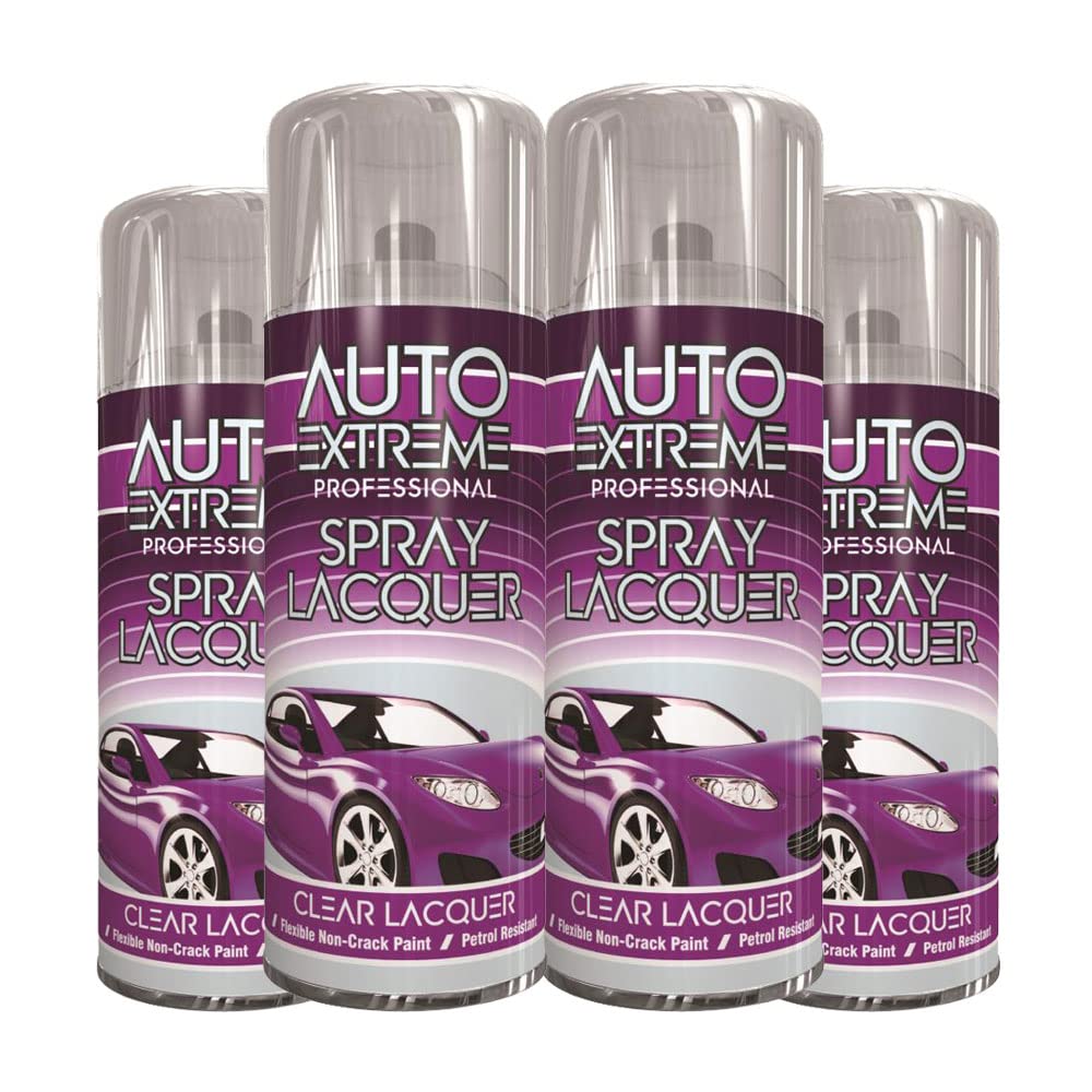 Classic Signature - 4 x Auto Extreme Clear Lacquer Spray Paint 400ml Professional Quality, Perfect Finish for Cars, Bikes,Vans, Metal, Wood