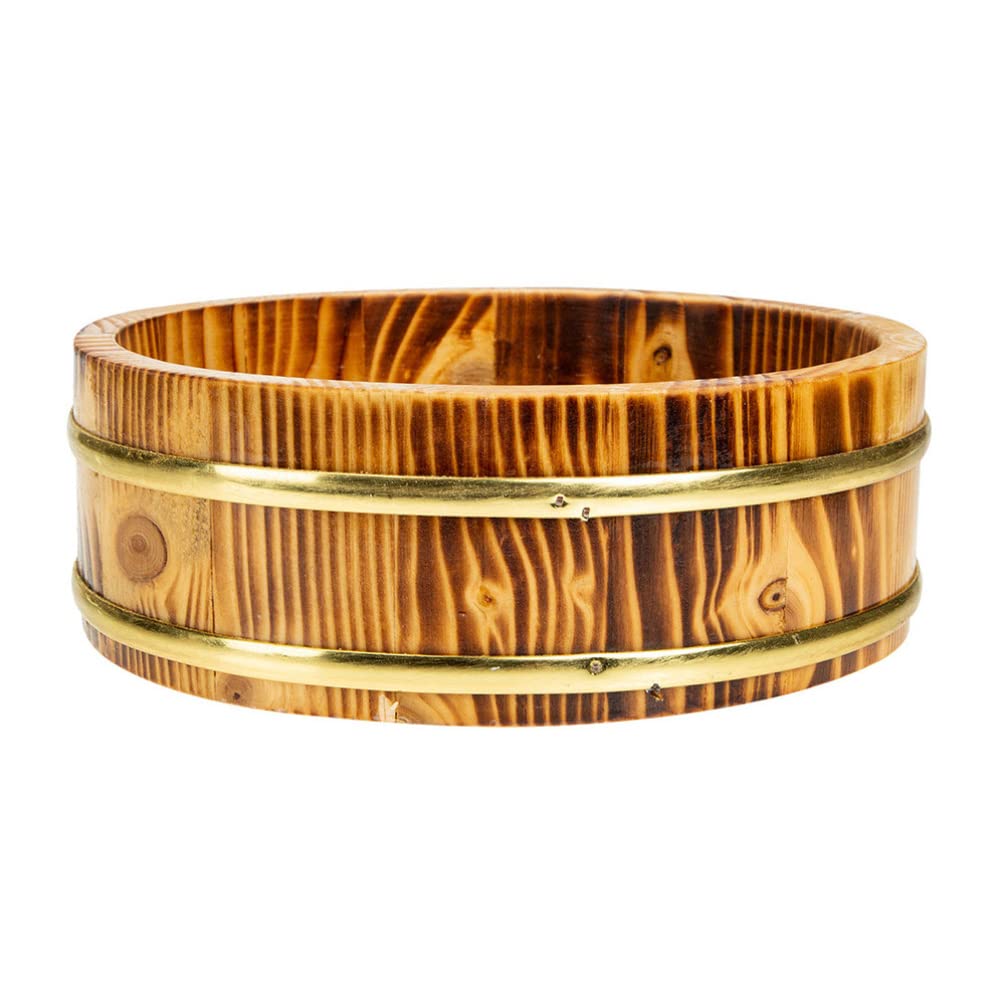Bol à riz à sushi en bois, bol à mélanger japonais avec bandes de cuivre, seau de stockage des aliments pour la fabrication de sushis, marron clair, 28 cm de diamètre
