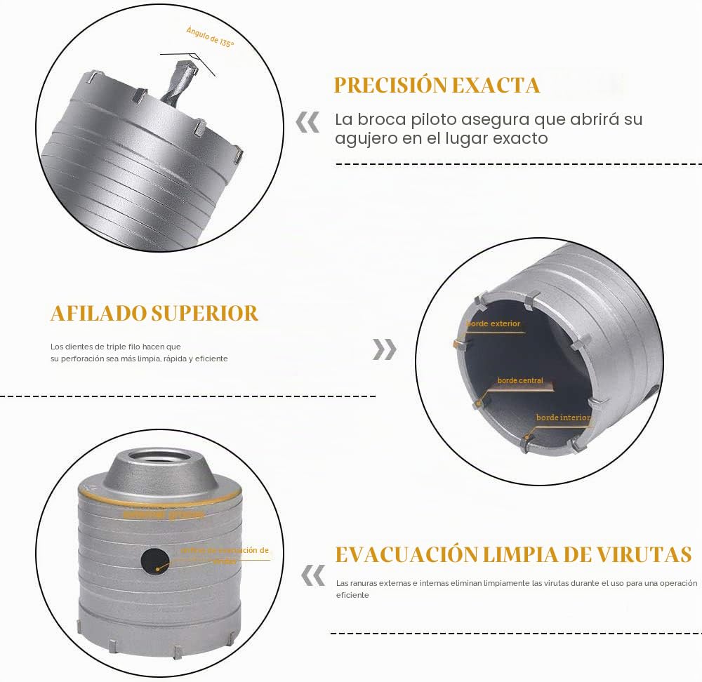 Flintronic Juego de Sierras De Campana, 10 Piezas Trépan de Hormigón, Corona Hormigon, SDS Varilla de Extensión de Punta de Carburo de Tungsteno, Diámetro de 35 mm, 40 mm, 50 mm, 65 mm, 80 mm y 110 mm