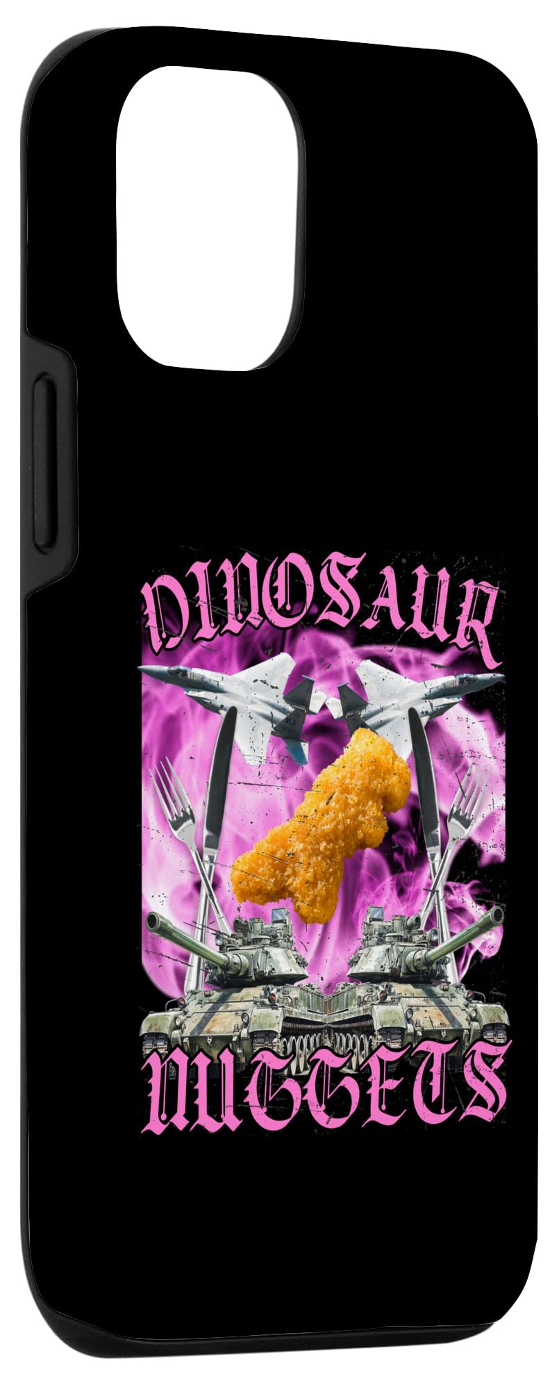 iPhone 14 Funny Dinosaur Chicken Nugget Bootleg Hardcore Flames Meme Case - Image 3