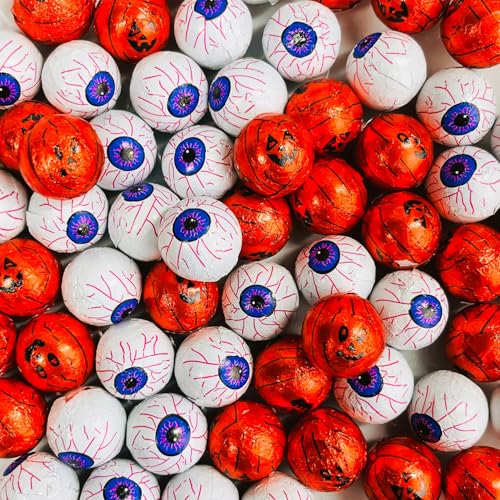 OYOY 385g Halloween Kürbis Schokobälle und Augen I Milchschokolade mit Milchcremefüllung I Ideal als Halloween Deko und zum Nachen und Verteilen