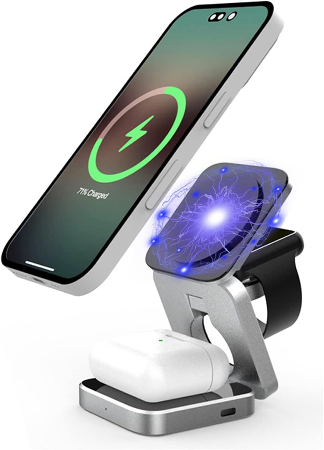 3 in 1 Wireless Fast Charging Station, Mini 15W Fast Charging Station 3 in 1 Foldable Charger for iPhone 14/13/12/11 Pro Max/Mini, Magnetic Charging Stand for iWatch Ultra/8/7/6/SE/5/4, AirPods