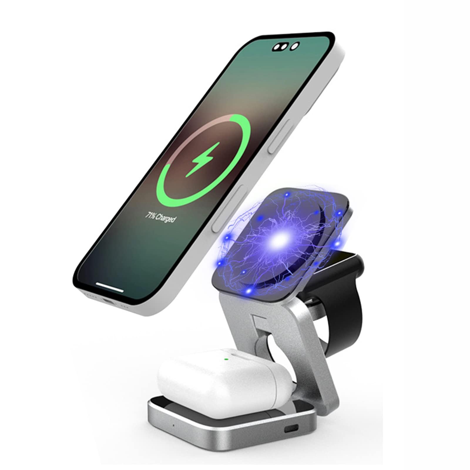 3 in 1 Wireless Fast Charging Station, Mini 15W Fast Charging Station 3 in 1 Foldable Charger for iPhone 14/13/12/11 Pro Max/Mini, Magnetic Charging Stand for iWatch Ultra/8/7/6/SE/5/4, AirPods