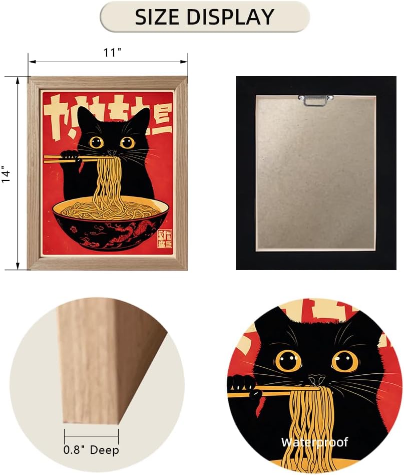 Framed Cat Ramen Canvas Print Posters Japanese Kitchen Wall Art Japandi Wall Decor Minimalist Painting Artworks Dining Room Picture Wall Decor for Home