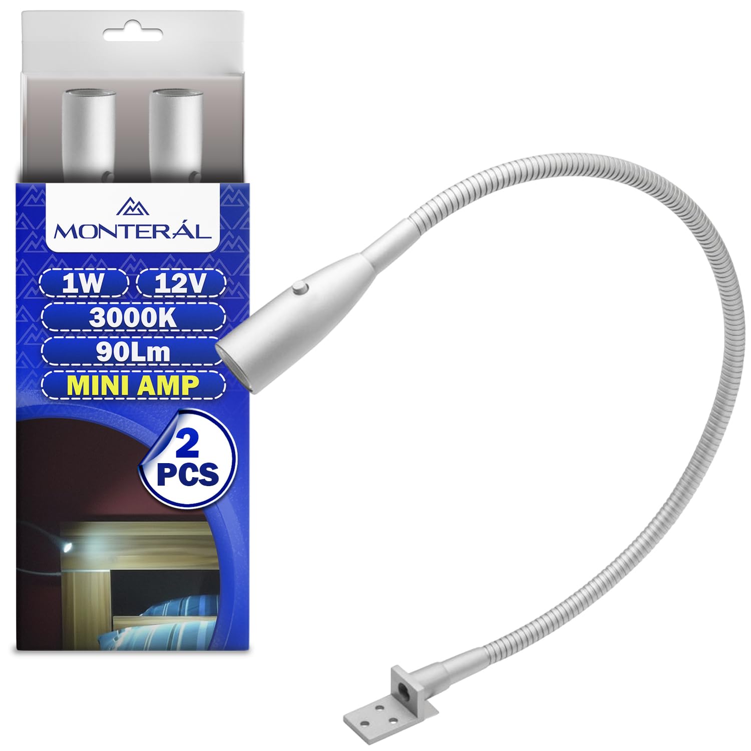 MONTERAL 2x LED Schwanenhals Lampe 1W 12V 3000K 90Lm