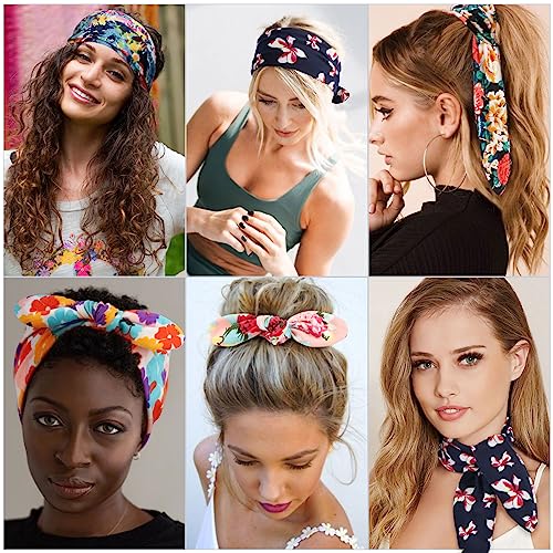 Image of DRESHOW 8 Pack Adjustable Knotted Headbands Cotton Elastic Non Slip Hair Bands Floral Yoga Headbands for Women and Girls