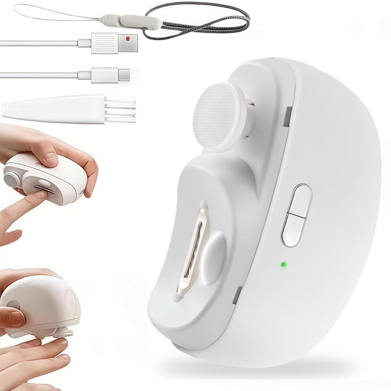 Electric Baby Nail Clippers, 2-in-1 Electric Polishing Automatic Nail Clippers Pro with Light Trimmer Nail Cutter Manicure for Baby Elderly Care Tools, elecctric nail trimmer (White)