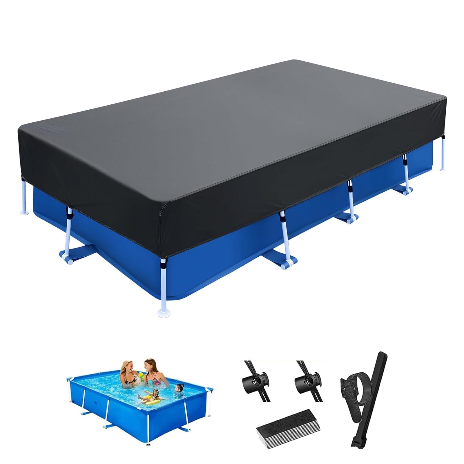 Cubierta de piscina rectangular con diseño de cuerdas, cubierta para piscina, impermeable, resistente al polvo, cubierta de piscina para marco rectangular (400 x 215 (rectangular))