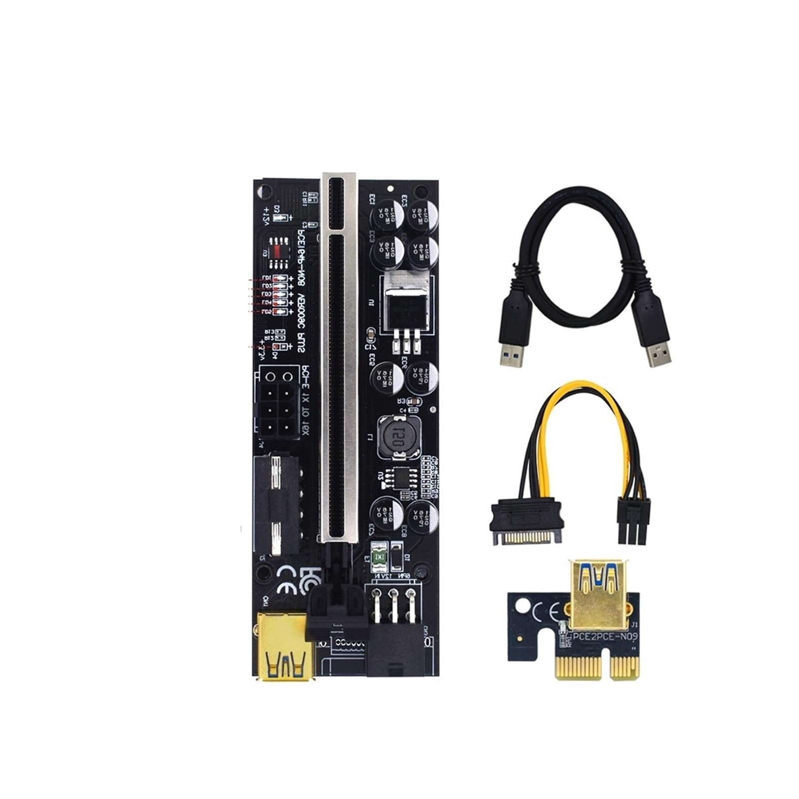 Riser 009c / 009s Plus Riser PCIe compatible with scheda video USB3.0. Cavo PCI-E 16X Riser PCI. Express 6pin Power Card compatible with minerario minerario(5pcs-Black)