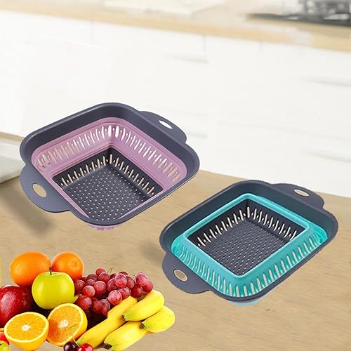 Miniatura 7 de Juego de coladores plegables, cuadrados y triángulos, colador de cocina de silicona, perfecto para drenar pasta, verduras, frutas, 2 piezas (10.8