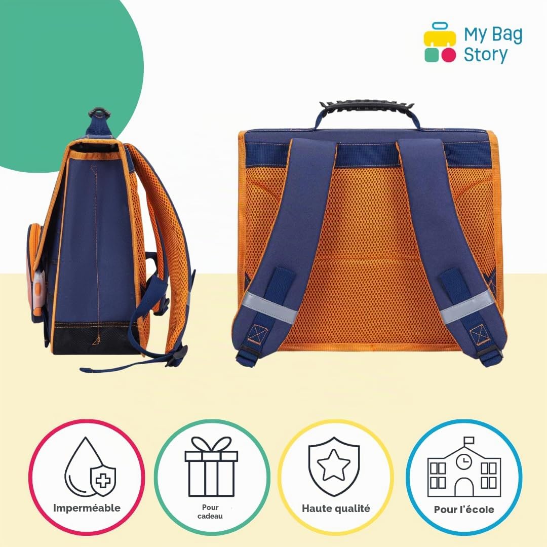 mybagstory - Cartable Naruto - Garçon 38x34x16 cm | 2 compartiments + poche ronde, Fermeture à rabat, Sac école primaire et Produit officiel.